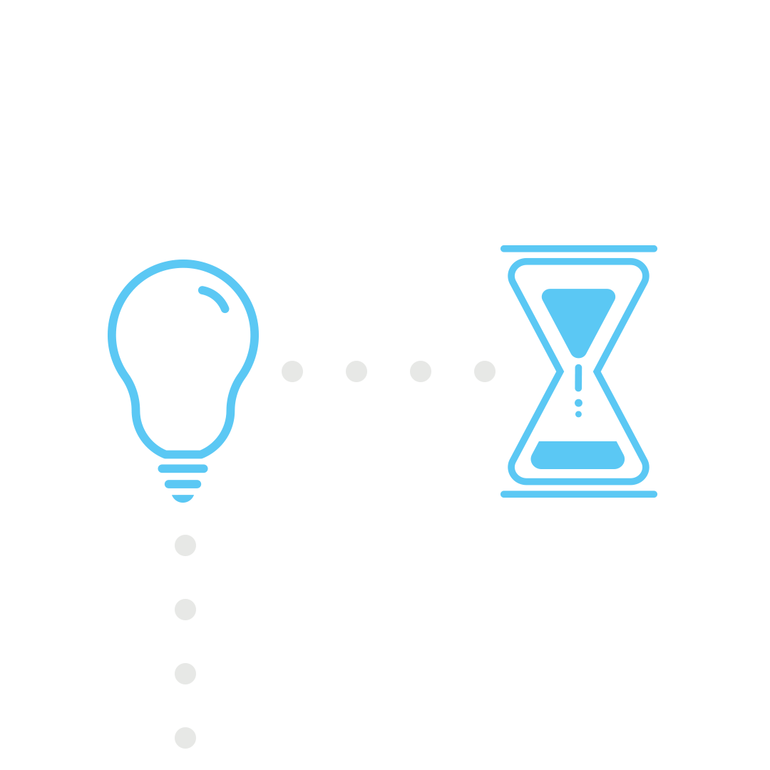 Bombillo y reloj delineado en azul como representación del proceso creativo