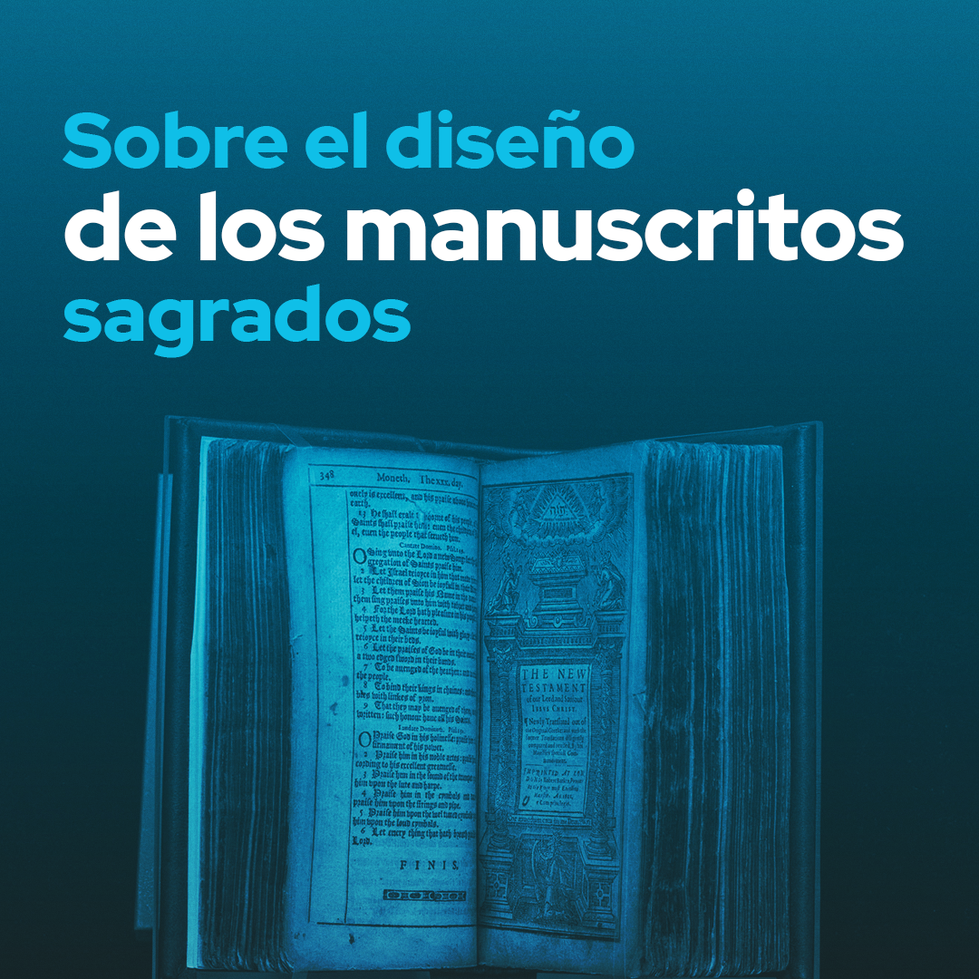 Manuscrito sagrado con un fondo transparente de color azul oscuro.